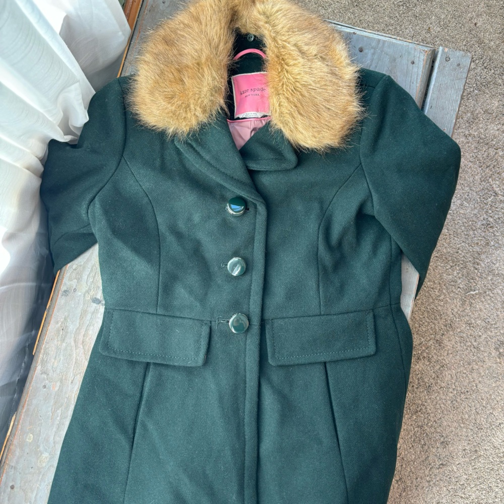 Kate Spade dark green wool blend peacoat | size small - Picture 5 of 12